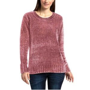 Orvis Womens Chenille Crew Neck Pullover Sweater Pink Velvety Soft Pink Rose S